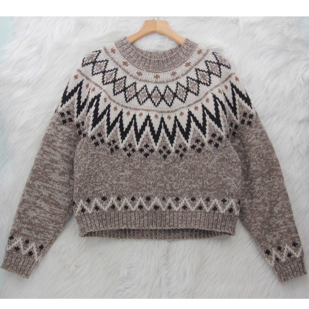 American Eagle Women's Fair Isle Snow Stopper Sweater L Lodge Nordic Vacation